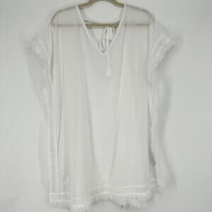 Melrose and Market Sheer White Fringe Boho Beach Swim Cover One Size
